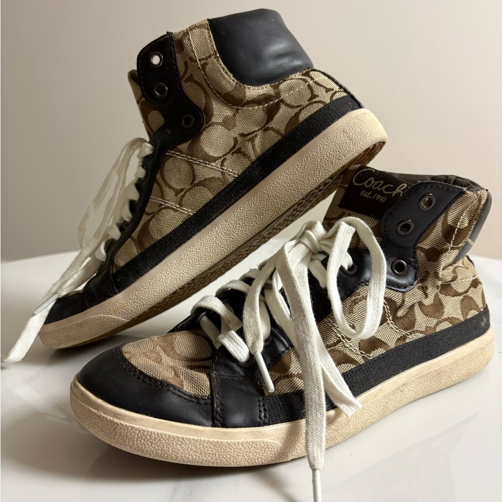 Vintage Coach High-Top Sneakers – Signature Canvas, Women’s US 9B